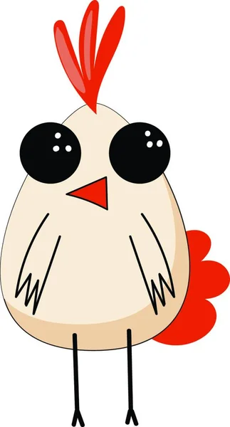 Rysunek Emotikonów Cute Little White Chick Czerwonym Dziób Korony Ogon — Wektor stockowy