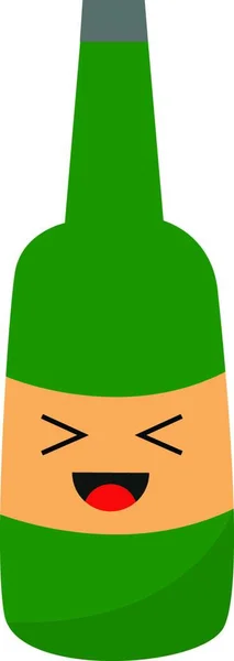 带有灰帽的绿色瓶子在笑矢量彩色绘图或插图时 有面部和舌头伸出 — 图库矢量图片