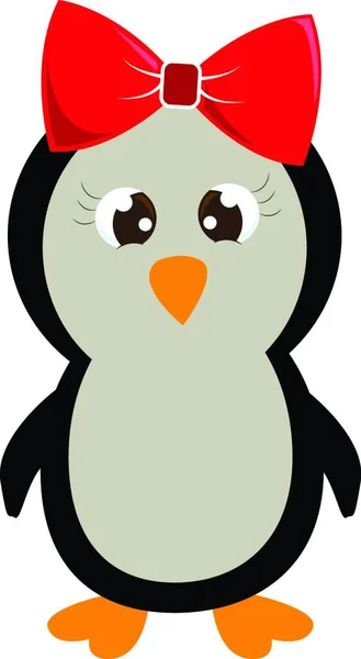 Emoji Una Linda Chica Pingüino Con Clip Lazo Rojo Cabeza — Vector de stock