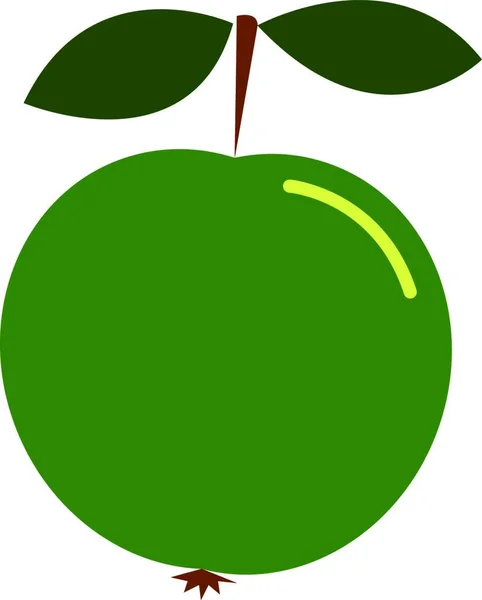 Clipart Una Manzana Verde Con Tallo Marrón Corto Dos Hojas — Vector de stock