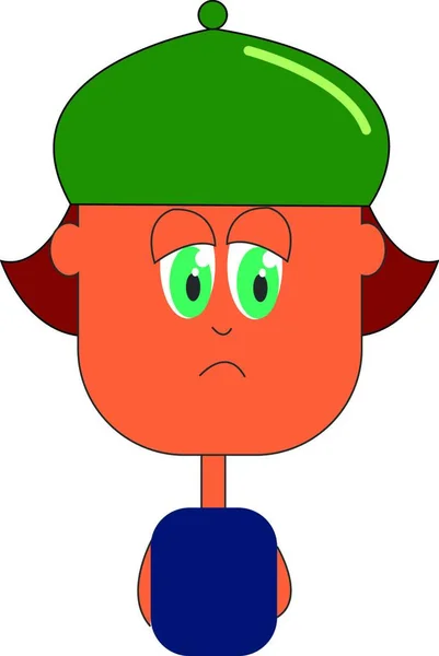 Kolsuz Mavi Üst Karikatür Çocuk Yeşil Şapka Geriye Yeşil Gözleri — Stok Vektör
