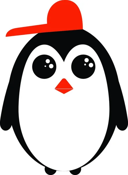 เพนกว นในหมวกส แดงห นไปด านข างด วยส วนบนส าและส วนล — ภาพเวกเตอร์สต็อก