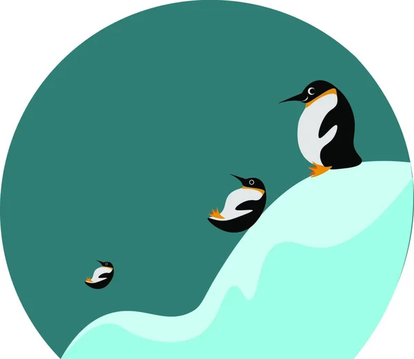 Мультяшна Картина Трьох Пінгвінів Ковзають Грають Лід Виглядає Красиво Векторний — стоковий вектор