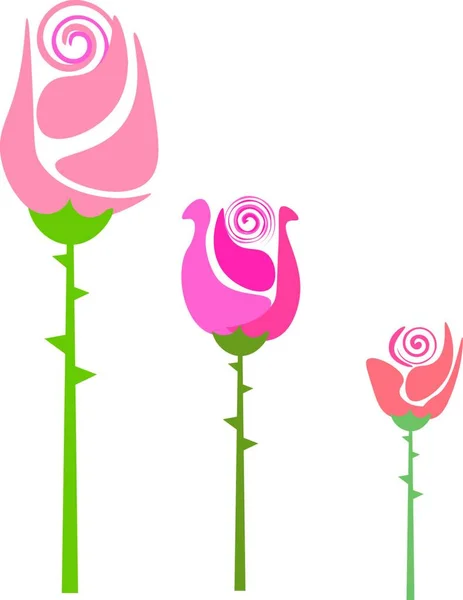 Desenho Três Rosas Coloridas Pêssego Rosa Laranja Cores Com Espinhos — Vetor de Stock