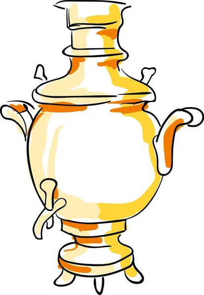 高度装饰的茶壶棕色的草图 带盖子手柄小水龙头到其前面 并配有双腿 用于整个设置 以站立矢量彩色绘图或插图 — 图库矢量图片