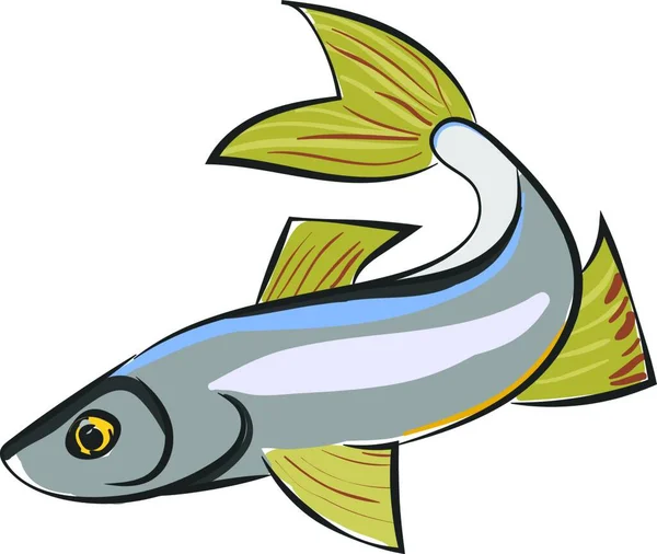 Clipart Sig Fish Streamlined Silver Body Yellow Eyes Green Colored — Stock Vector