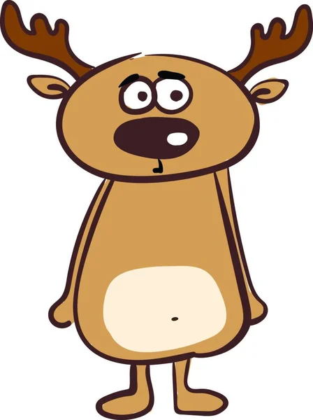 棕色鹿的剪贴画 有两个分支角或鹿角有一个椭圆形的玫瑰色的肚子 看起来惊讶 而站在矢量彩色绘图或插图 — 图库矢量图片
