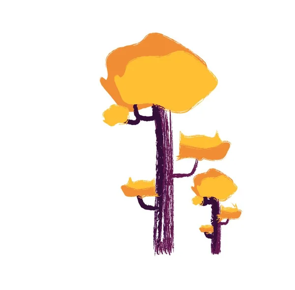 노란색과 나뭇가지 그리기 그림의 트렁크 생생한 색조와 높이의 그리기 — 스톡 벡터