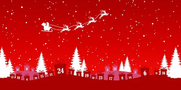 Sdraiato Natale Presenta Colorato Rosso Con Numeri Mostrando Calendario Dell — Vettoriale Stock