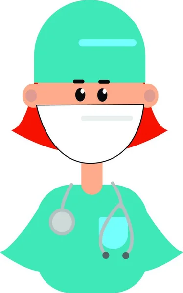 一位戴着蓝色帽子 穿着制服的女医生的Clipart在脖子上戴着听诊器 面罩在绝望的矢量彩色绘图或插图中看 — 图库矢量图片