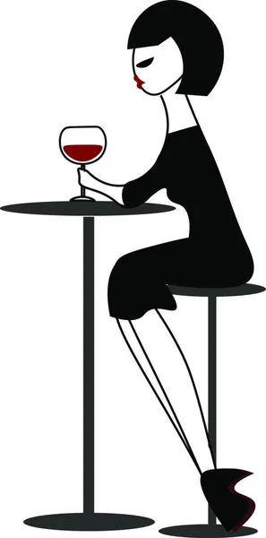 Clipart Une Femme Dans Une Tenue Noire Boit Vin Rouge — Image vectorielle