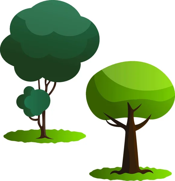 Paar Groene Bomen Vector Illustratie Witte Achtergrond — Stockvector