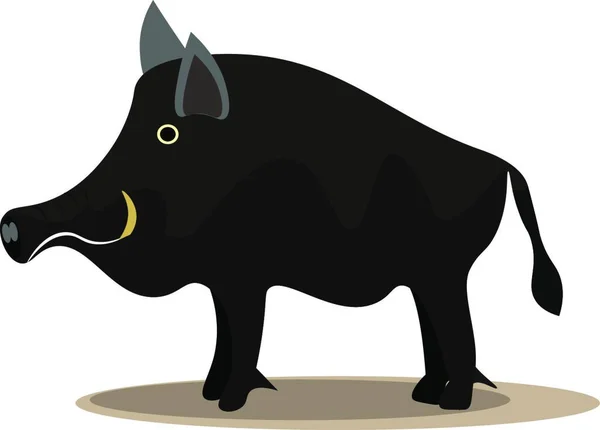 一只大黑野猪 有锋利的角 看起来狂野 攻击矢量颜色图或插图 — 图库矢量图片