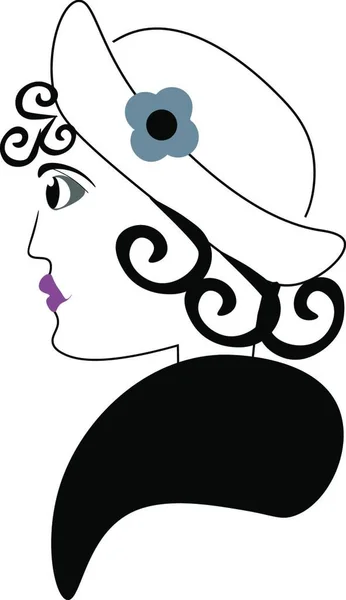 Красивые Женщины Фиолетовыми Губами Вьющиеся Волосы Носить Шляпу Векторного Цвета — стоковый вектор