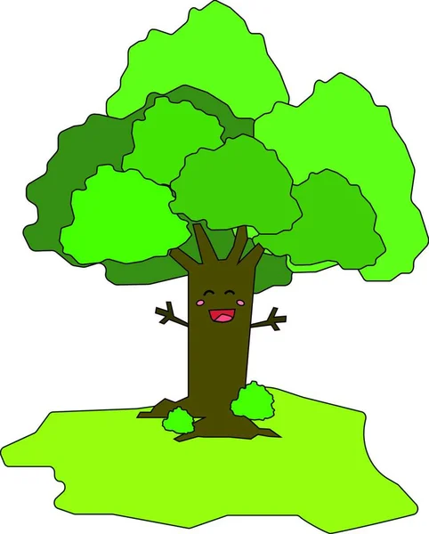 Tecknad Rolig Träd Med Sin Trunk Med Mun Två Ögon — Stock vektor