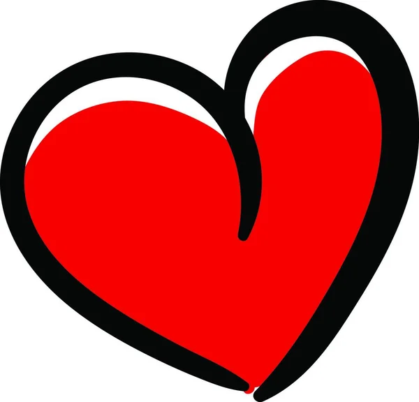 Sketch Curvy Red Heart Black Outline Symbolizes Love Vector Color — Stock Vector