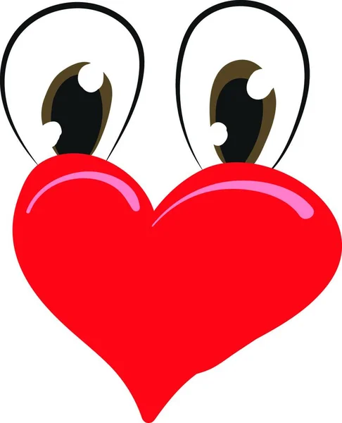 Oval Şekilli Siyah Gözleri Ile Karikatür Komik Kırmızı Kalp Aşk — Stok Vektör
