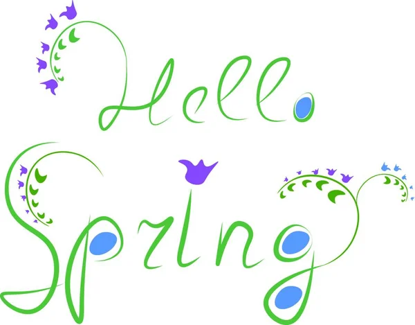 Redacción Hello Spring Escrito Croquis Simboliza Cálida Bienvenida Del Comienzo — Vector de stock