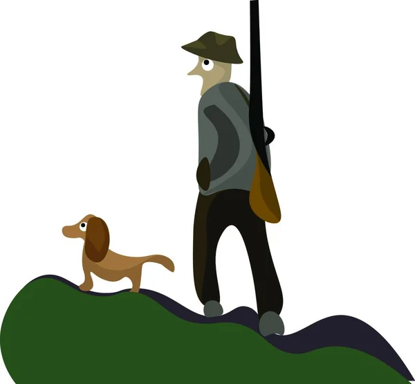 Портрет Охотника Пистолетом Гуляющего Собакой Векторном Рисунке Иллюстрации Лесного Цвета — стоковый вектор