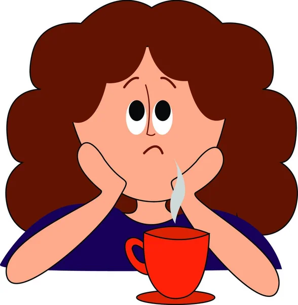 Una Chica Triste Sentada Con Una Taza Caliente Vector Dibujo — Archivo Imágenes Vectoriales