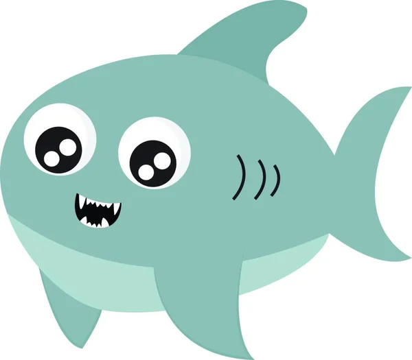 一只可爱的小鲨鱼 牙齿非常锋利 彩色图画或插图 — 图库矢量图片