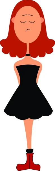 Girl Wearing Cute Black Dress Her Eyes Closed Vector Color — Stock Vector