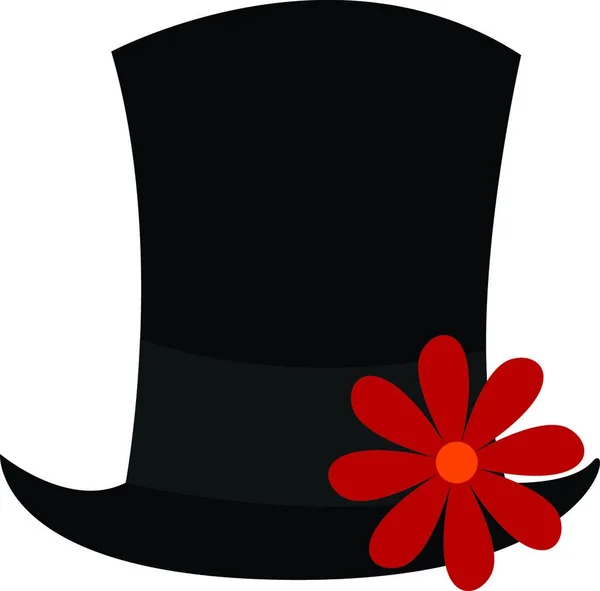 Ένα Μακρύ Καπέλο Μαύρο Χρώμα Ένα Κόκκινο Λουλούδι Κοντά Του — Διανυσματικό Αρχείο