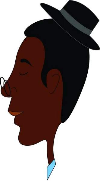 Mężczyzna Noszący Okulary Bardzo Małą Czarną Czapką Wektorową Kolorowym Rysunkiem — Wektor stockowy