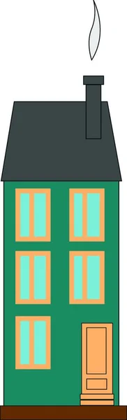 単一のドアと4つの窓 ベクトル カラードローイングまたはイラストを持つ背の高い青い建物 — ストックベクタ