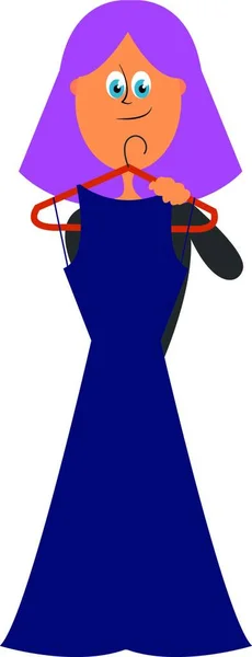 Une Longue Robe Bleue Marine Dans Cintre Une Fille Qui — Image vectorielle
