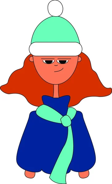 Une Petite Fille Portant Une Robe Bleue Chapeau Une Écharpe — Image vectorielle