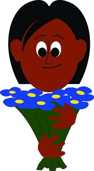 Malá Holčička Kyticí Modrými Květy Které Jsou Krásné Svěží Vektorové — Stockový vektor