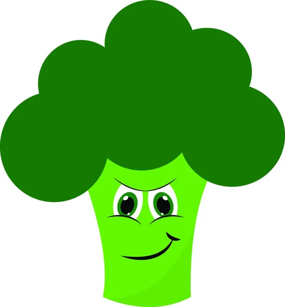 Brocoli Frais Couleur Verte Avec Sourire Vecteur Dessin Couleur Une — Image vectorielle