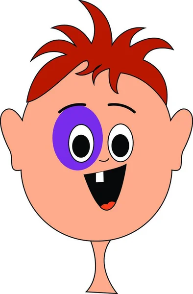 眼睛下有紫罗兰伤的小男孩 只有一颗牙齿 彩色图画或插图 — 图库矢量图片