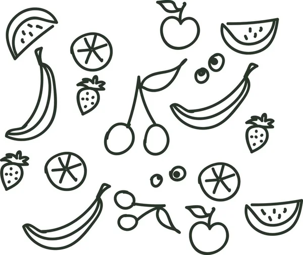 Ligne Trait Fruit Dessin Main Illustration Vecteur Sur Fond Blanc — Image vectorielle