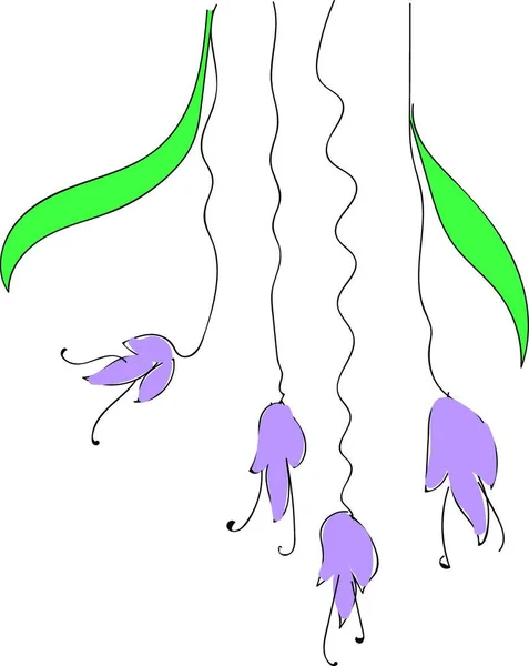 Lila Hängende Blumen Mit Grünen Blättern Illustration Vektor Auf Weißem — Stockvektor