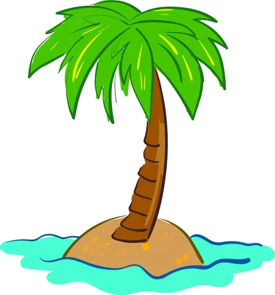 Green Palm Tree Island Illustration Vector White Background — Stock Vector