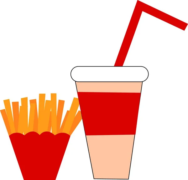 Eine Rote Schachtel Mit Pommes Frites Und Saft Gefüllt Einem — Stockvektor