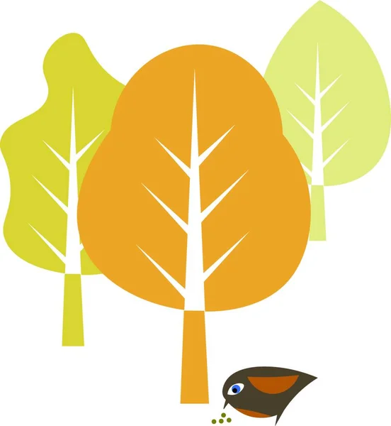Nature Bird Leaf Element Hand Drawn Design Illustration Vector White — Stock Vector