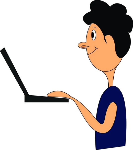 Man Zoek Naar Laptop Hand Getekende Ontwerp Illustratie Vector Witte — Stockvector