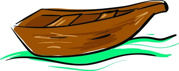 Деревянная Лодка Двумя Сиденьями Голубой Воде Вектор Цветной Рисунок Иллюстрация — стоковый вектор