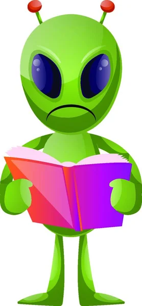 Alien Met Boek Illustratie Vector Witte Achtergrond — Stockvector