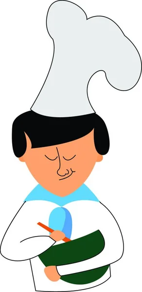 Cuisinier Portant Une Casquette Cuisinant Avec Bol Couleur Verte Main — Image vectorielle