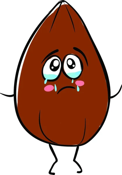 Brown Nut Which Very Sad Crying Badly Vector Color Drawing — Stock Vector