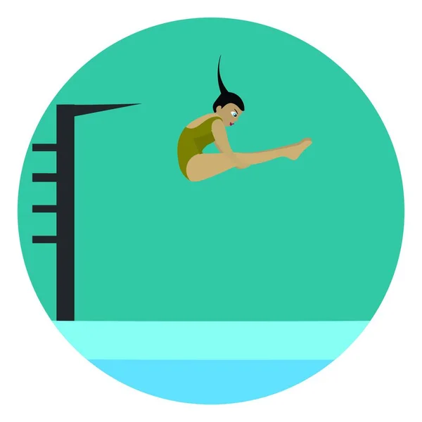 Una Chica Buceando Desde Una Altura Piscina Vector Dibujo Color — Vector de stock