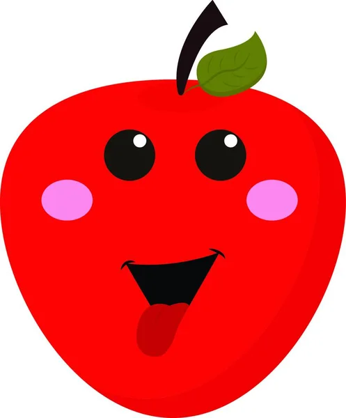 Picture Happy Apple Its Tongue Out Happy Eyes Vector Color — Stock Vector