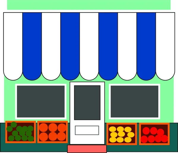 Önünde Düzenlenmiş Taze Meyve Çok Bir Meyve Dükkanı Vektör Renk — Stok Vektör