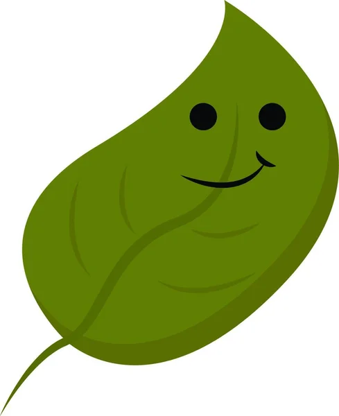 Pojedynczy Zielony Liść Uśmiechniętą Wektorową Kolorową Rysunkiem Lub Ilustracją — Wektor stockowy