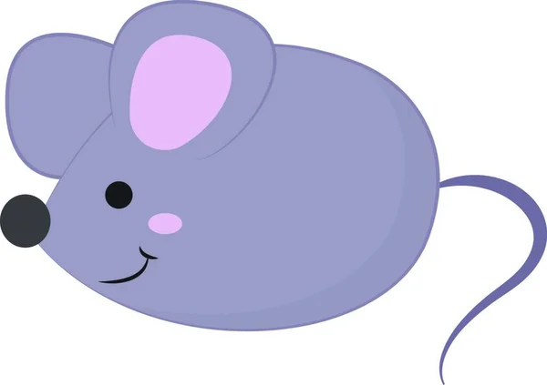 漫画の灰色のマウスは 尖った結末 大きなピンクの耳 および長い尾を持っており 白い背景の上に頬に向かって閉じた笑顔を持っているかわいい ベクトル カラー描画やイラスト — ストックベクタ