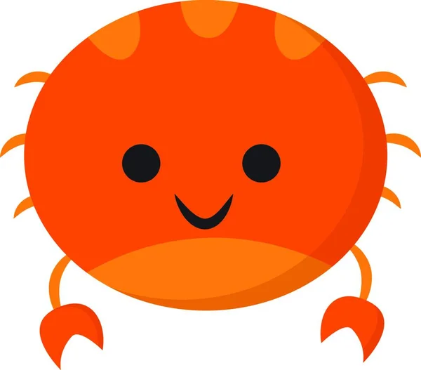 Smiling Cute Little Orange Cartoon Crab Two Sharp Pincers Six — Stock Vector